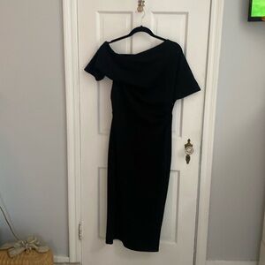 Black midi dress off the shoulder on one side. Wore the dress once for a wedding